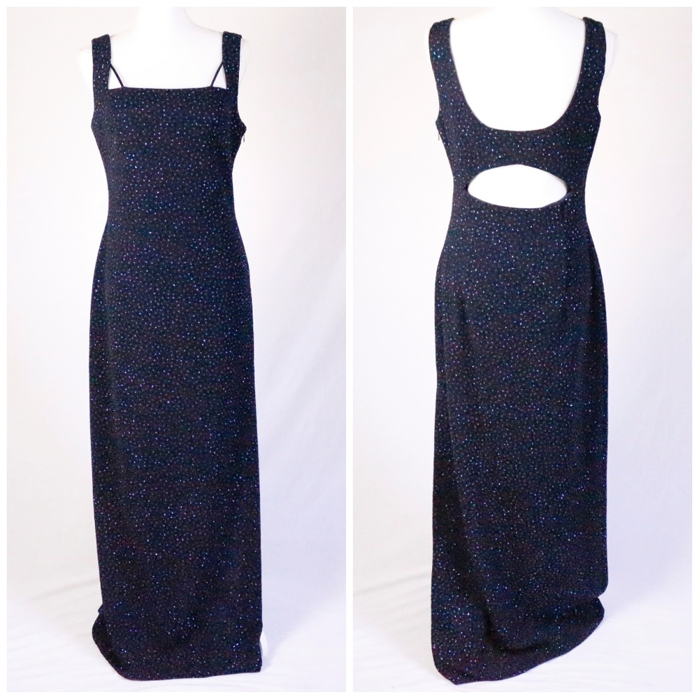🌟Last Chance🌟90s Navy Glitter Dot Cutout Gown